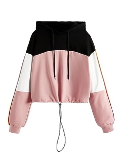 Women's Casual Long Sleeve Colorblock Pullover Sweatshirt Crop Top