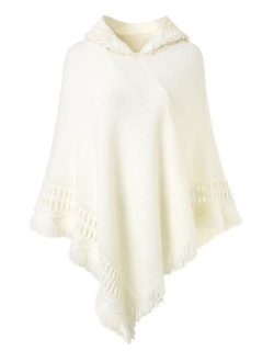 Ferand Ladies' Hooded Cape with Fringed Hem, Crochet Poncho Knitting Patterns for Women