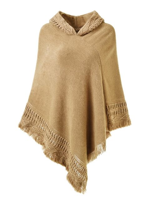 Ferand Ladies' Hooded Cape with Fringed Hem, Crochet Poncho Knitting Patterns for Women