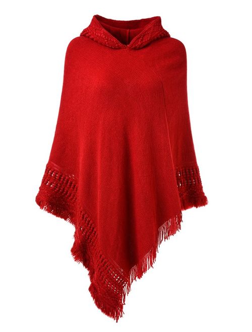 Ferand Ladies' Hooded Cape with Fringed Hem, Crochet Poncho Knitting Patterns for Women