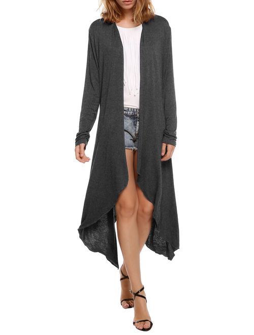 Meaneor Long Cardigan for Women, Lightweight Long Sleeve Asymmetric Open Front Drape Cardigan Sweaters S-XXL