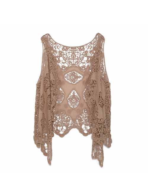 jastie Open Stitch Cardigan Boho Hippie Crochet Vest