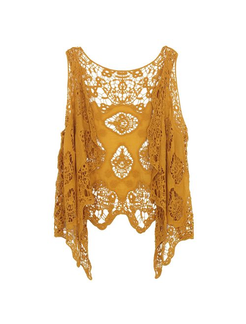 jastie Open Stitch Cardigan Boho Hippie Crochet Vest