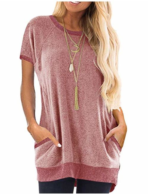 Beyove Womens Casual Color Block Long Sleeve Pocket Sweatshirts T Shirts Round Neck Blouses Tops