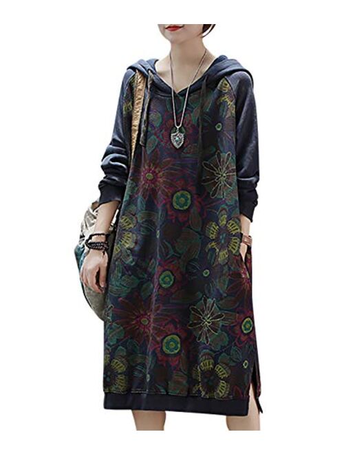 YESNO JCJ Women Casual Loose Ethnic Floral Hoodies Sweatshirts Jackets Long Sleeve/Pockets