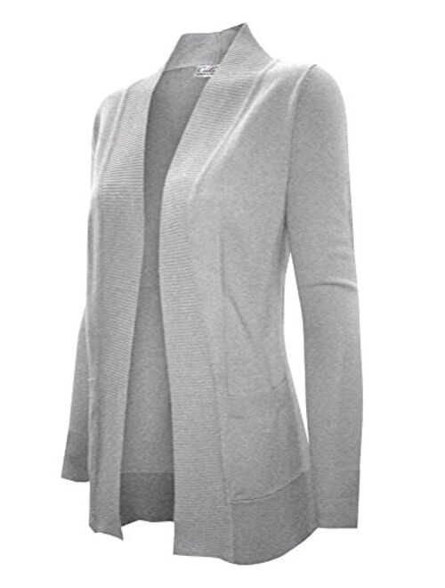 Cielo Women's Solid Basic Open Front Pockets Knit Sweater Cardigan