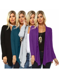 Isaac Liev 4-Pack Women's Open Front Lightweight Casual Flyaway Cardigan - Made in The USA