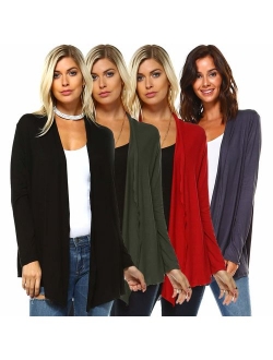 Isaac Liev 4-Pack Women's Open Front Lightweight Casual Flyaway Cardigan - Made in The USA