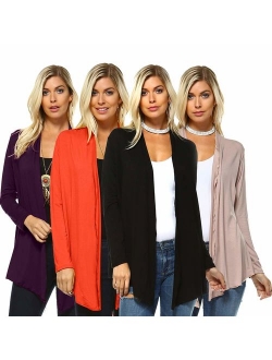 Isaac Liev 4-Pack Women's Open Front Lightweight Casual Flyaway Cardigan - Made in The USA