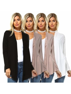 Isaac Liev 4-Pack Women's Open Front Lightweight Casual Flyaway Cardigan - Made in The USA