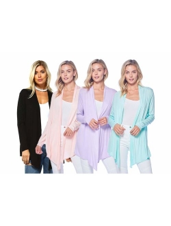 Isaac Liev 4-Pack Women's Open Front Lightweight Casual Flyaway Cardigan - Made in The USA