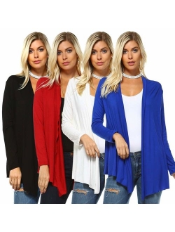 Isaac Liev 4-Pack Women's Open Front Lightweight Casual Flyaway Cardigan - Made in The USA