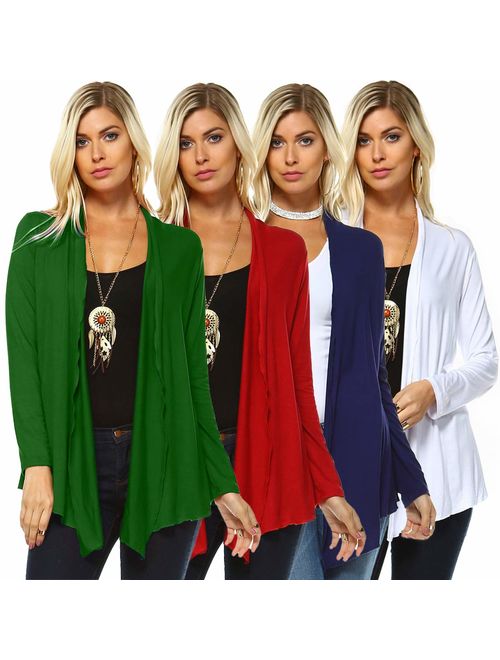 Isaac Liev 4-Pack Women's Open Front Lightweight Casual Flyaway Cardigan - Made in The USA