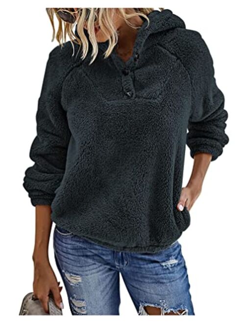 KIRUNDO 2020 Winter Women's Fleece Hoodies Sweatshirts Long Sleeves Shaggy Pullovers with Pockets Short Tops