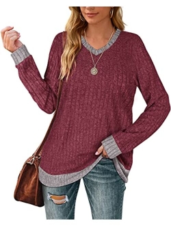 Aokosor Sweaters for Women Lightweight V Neck Long Sleeve Tunics Soft Fall Clothes Trending Now 2023