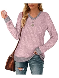 Aokosor Sweaters for Women Lightweight V Neck Long Sleeve Tunics Soft Fall Clothes Trending Now 2023