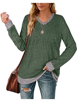 Aokosor Sweaters for Women Lightweight V Neck Long Sleeve Tunics Soft Fall Clothes Trending Now 2023