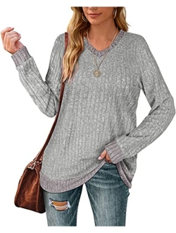 Aokosor Sweaters for Women Lightweight V Neck Long Sleeve Tunics Soft Fall Clothes Trending Now 2023