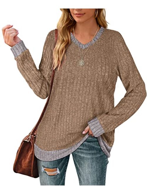 Aokosor Sweaters for Women Lightweight V Neck Long Sleeve Tunics Soft Fall Clothes Trending Now 2023