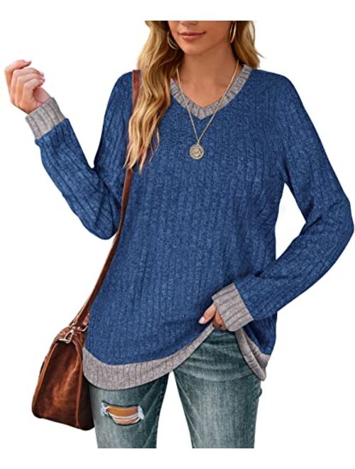 Aokosor Sweaters for Women Lightweight V Neck Long Sleeve Tunics Soft Fall Clothes Trending Now 2023