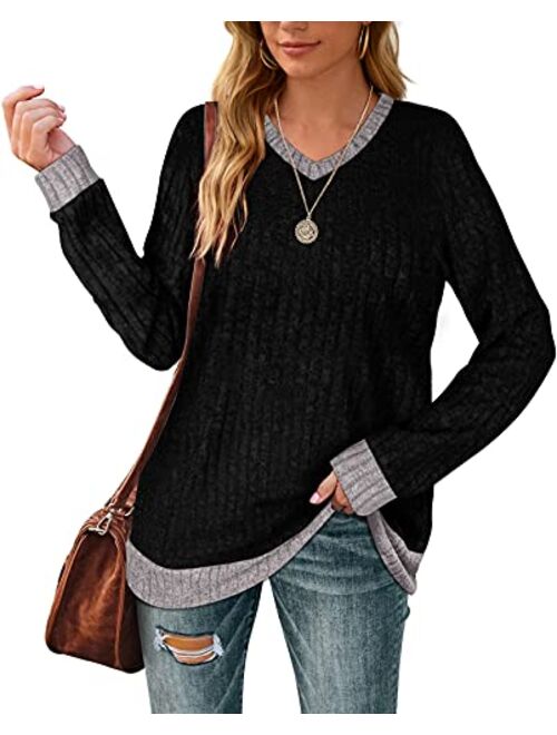 Aokosor Sweaters for Women Lightweight V Neck Long Sleeve Tunics Soft Fall Clothes Trending Now 2023