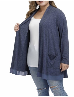 Shiaili Spring Plus Size Cardigan Drape Long Sleeve Open Front Top for Women