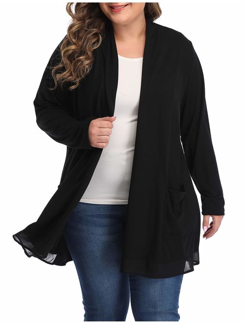 Shiaili Spring Plus Size Cardigan Drape Long Sleeve Open Front Top for Women