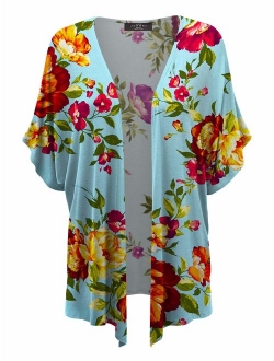 Women's Short Sleeve Open Front Loose Kimono Style Cardigan