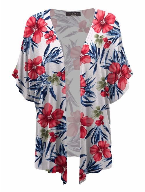 Made By Johnny Women's Short Sleeve Open Front Loose Kimono Style Cardigan