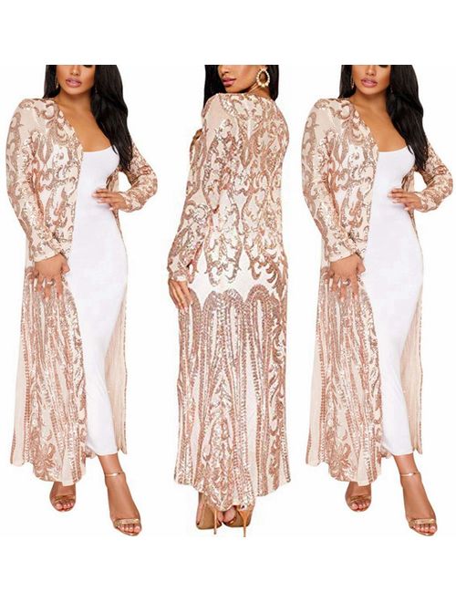 PROMLINK Women's Sequins Open Front Long Sleeve Club Cardigan for Evening Prom