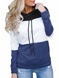 Topstype Women's Pullover Long Sleeve Hoodies Color Block Tunics Loose Casual Sweatshirts