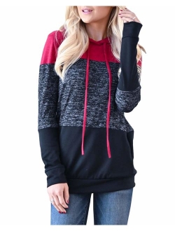 Topstype Women's Pullover Long Sleeve Hoodies Color Block Tunics Loose Casual Sweatshirts