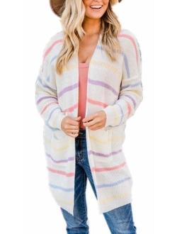 AM CLOTHES Cardigan Sweaters for Women Long Sleeve Open Front Fall Knit Duster Coats