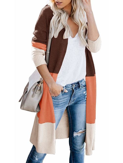 AM CLOTHES Cardigan Sweaters for Women Long Sleeve Open Front Fall Knit Duster Coats