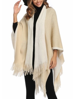 Epsion Women's Color Block Shawl Wrap Plus Size Cardigan Poncho Cape Open Front Long Winter Sweater Coat