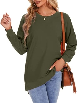 Custer's Night Women's Long Sleeve Sweatshirts Side Split Loose Casual Pullover Tunic Tops