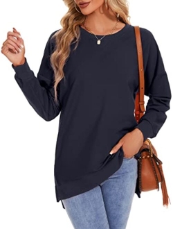 Custer's Night Women's Long Sleeve Sweatshirts Side Split Loose Casual Pullover Tunic Tops