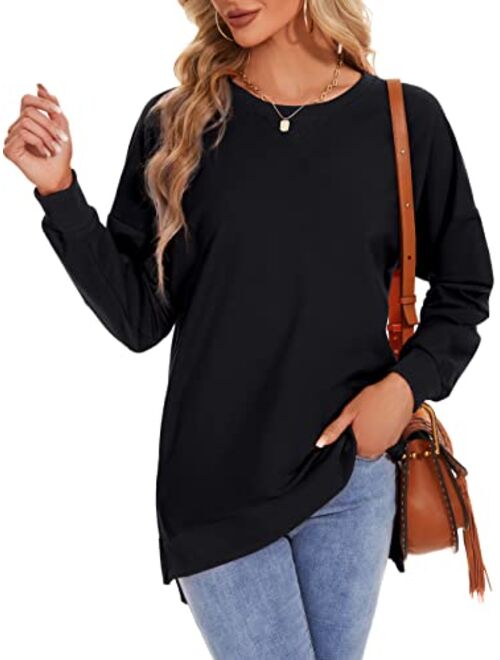 Custer's Night Women's Long Sleeve Sweatshirts Side Split Loose Casual Pullover Tunic Tops