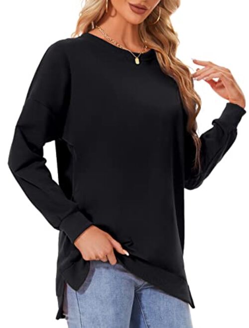 Custer's Night Women's Long Sleeve Sweatshirts Side Split Loose Casual Pullover Tunic Tops