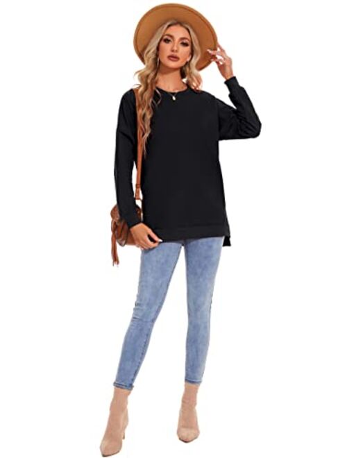 Custer's Night Women's Long Sleeve Sweatshirts Side Split Loose Casual Pullover Tunic Tops