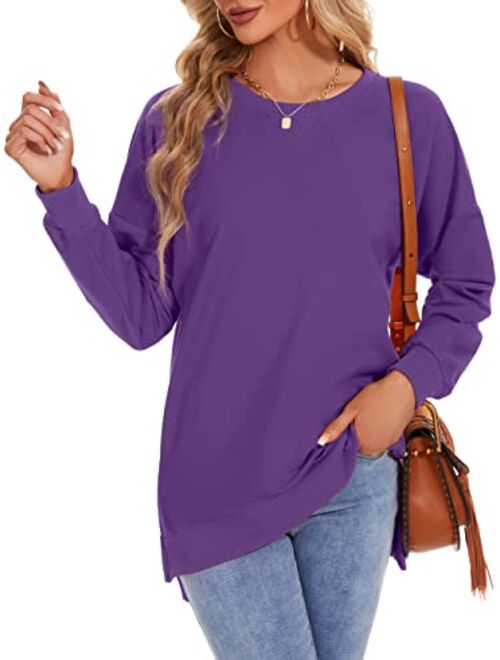 Custer's Night Women's Long Sleeve Sweatshirts Side Split Loose Casual Pullover Tunic Tops