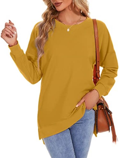 Custer's Night Women's Long Sleeve Sweatshirts Side Split Loose Casual Pullover Tunic Tops