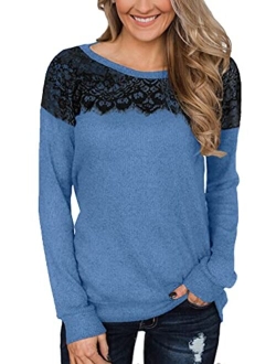 For G and PL Women's Black Lace Top Long Sleeve Elegant Sweatshirt