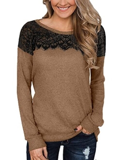 For G and PL Women's Black Lace Top Long Sleeve Elegant Sweatshirt