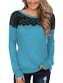 For G and PL Women's Black Lace Top Long Sleeve Elegant Sweatshirt