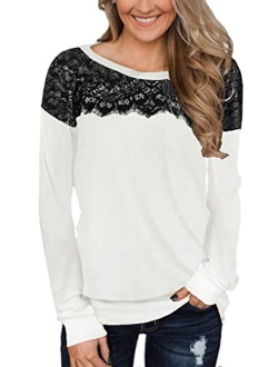 For G and PL Women's Black Lace Top Long Sleeve Elegant Sweatshirt