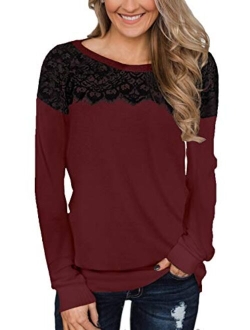 For G and PL Women's Black Lace Top Long Sleeve Elegant Sweatshirt