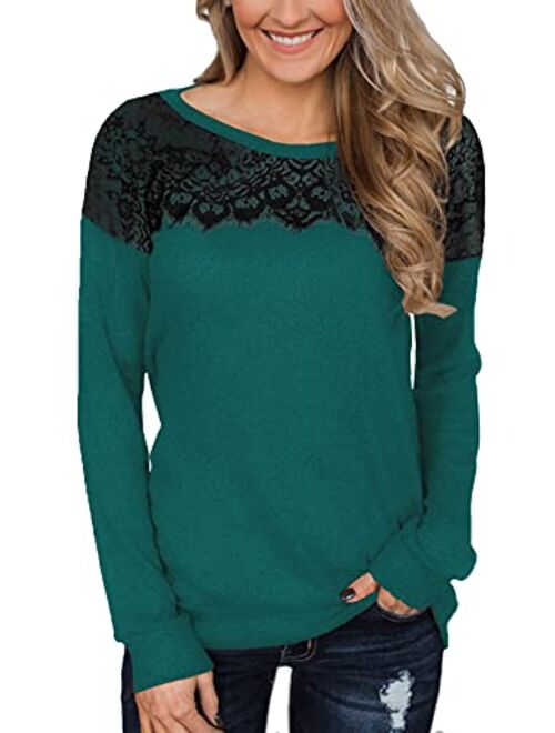 For G and PL Women's Black Lace Top Long Sleeve Elegant Sweatshirt