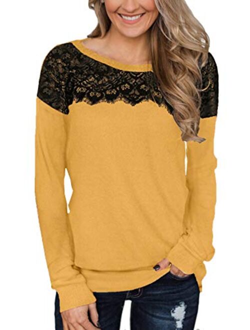 For G and PL Women's Black Lace Top Long Sleeve Elegant Sweatshirt