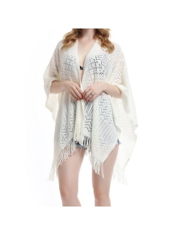 Knit Shawl Wrap for Women - Soul Young Ladies Fringe Knitted Poncho Cardigan Cape